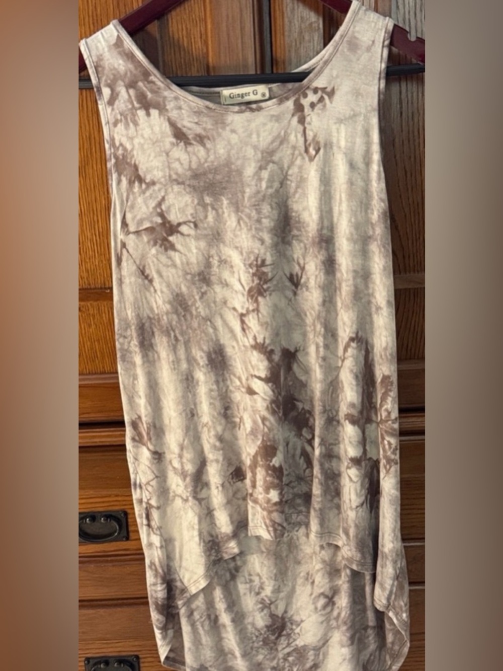 Ginger G Camo Tie-Dye Sleeveless Tank Top Flowy High Low Hem Oversized Relaxed